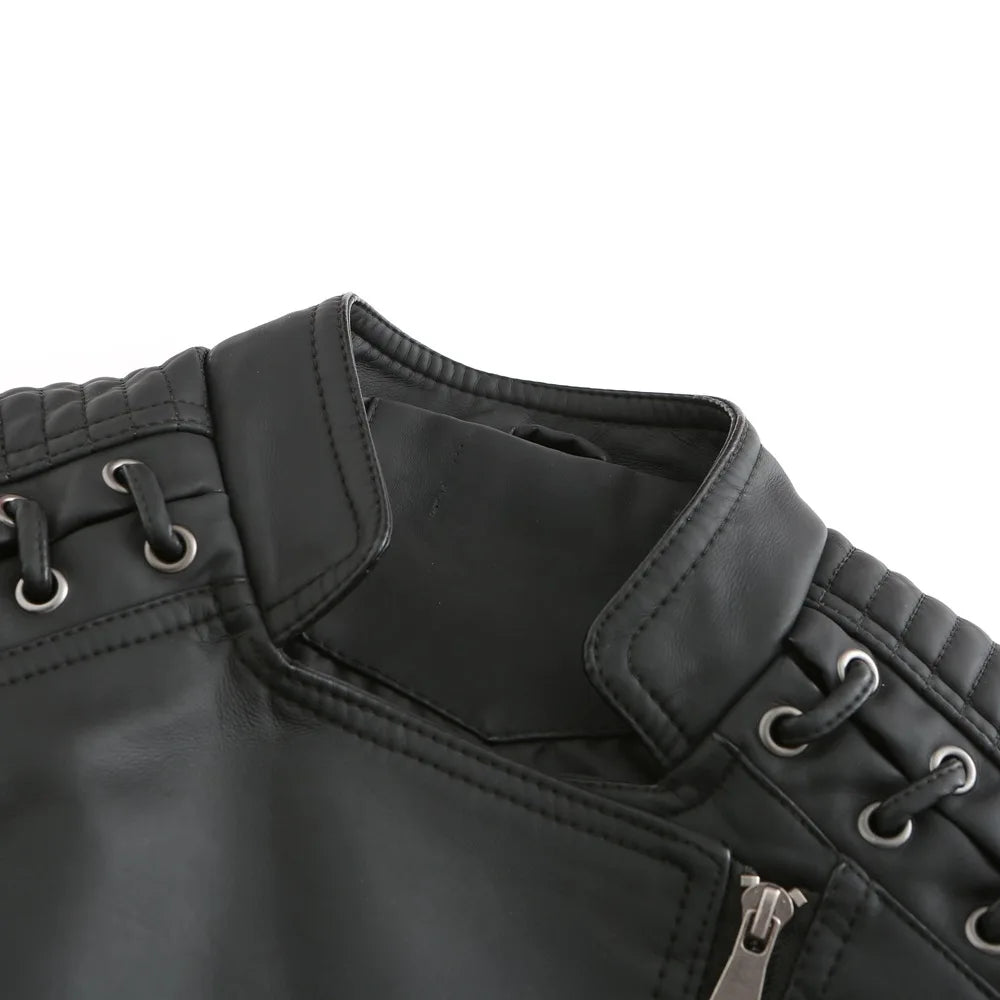 Giacca in similpelle alla moda per donna, primavera e autunno FSMG, capospalla corto casual slim fit con cerniera, cappotto da motociclista leggero