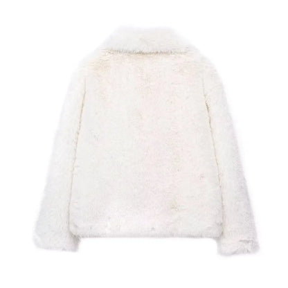 TRAF Cappotto in pelliccia sintetica bianco 2024 Donna Nuovo in cappotti Autunno Inverno Pelliccia Peluche Soffice Giacca Calda Rosso Grigio Nero Capispalla
