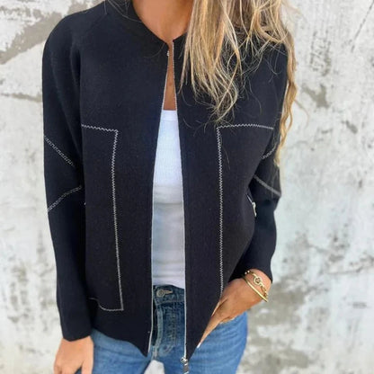 Solid Zipper Women’s Loose Jacket with Pockets |Autumn Winter Fashion Outerwear
