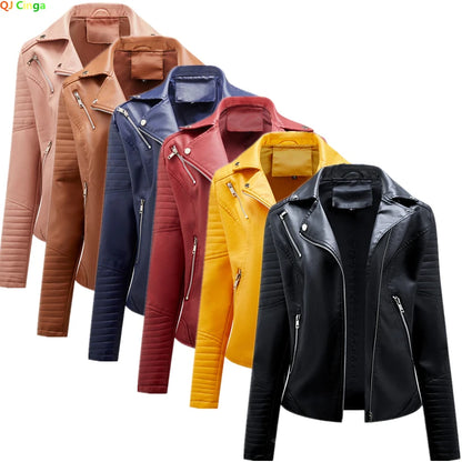 2024 Nuova moda donna finta giacca in pelle primavera autunno cerniera casual pu cappotto donna biker capispalla abbigliamento donna S-XXXL