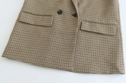 TRAF Donna Moda Doppiopetto Plaid Blazer Cappotto Vintage Manica Lunga Tasche con Patta Donna Capispalla Chic Vestes Femme