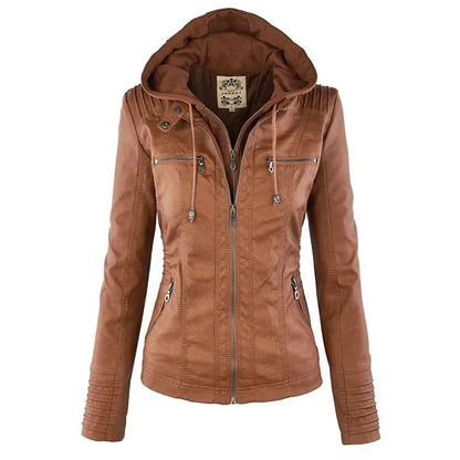 Giacca in similpelle da donna 2024 Giacca basica Cappotto Donna Giacca invernale da motociclista in pelle PU con cerniera Felpe con cappuccio Capispalla chaqueta