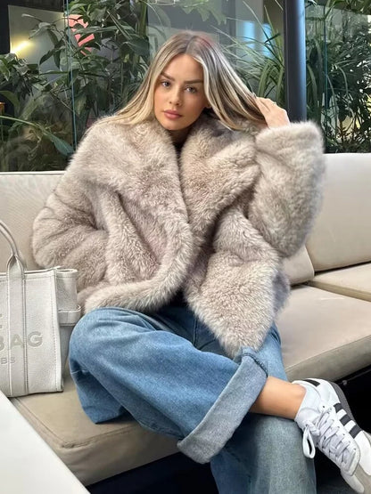 Y2K TRAF Cappotti oversize in pelliccia sintetica da donna alla moda 2024 Giacche invernali spesse e calde Casual con tasche Eleganti da donna Nuovi capispalla