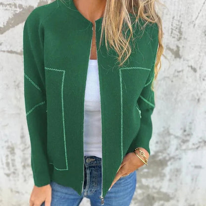 Solid Zipper Women’s Loose Jacket with Pockets |Autumn Winter Fashion Outerwear