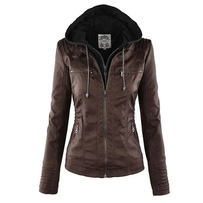 Giacca in similpelle da donna 2024 Giacca basica Cappotto Donna Giacca invernale da motociclista in pelle PU con cerniera Felpe con cappuccio Capispalla chaqueta