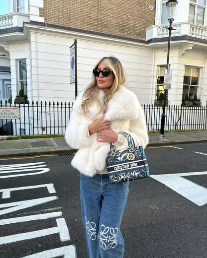 Y2K TRAF Cappotti oversize in pelliccia sintetica da donna alla moda 2024 Giacche invernali spesse e calde Casual con tasche Eleganti da donna Nuovi capispalla