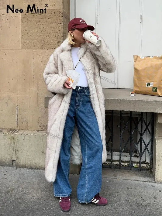 Neo Mint 2024 Inverno Caldo Soffice Sfumato Eco Pelliccia Giacca Donna Lusso Lungo Faux Pelliccia di Volpe Cappotto Strada Furry Outerwear Soprabito