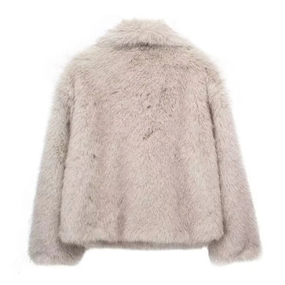 TRAF Cappotto in pelliccia sintetica bianco 2024 Donna Nuovo in cappotti Autunno Inverno Pelliccia Peluche Soffice Giacca Calda Rosso Grigio Nero Capispalla