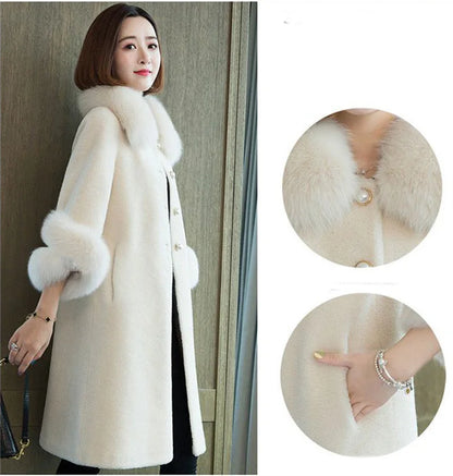 Giacca lunga calda elegante a mezza manica in pelliccia di coniglio sintetica, tendenza, moda invernale, casual, peluche, chaqueta, chic, capispalla di lusso