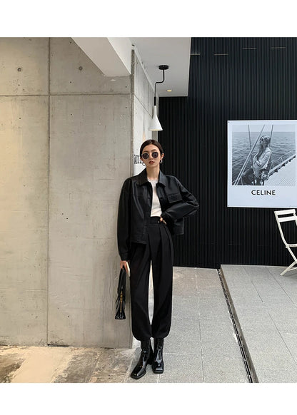 Giacca in pelle nera invernale corta da donna 2022 autunno coreano giacca da motociclista da strada alta da donna capispalla vintage sottile PU chic top