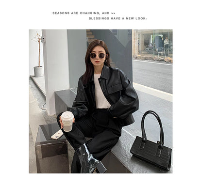 Giacca in pelle nera invernale corta da donna 2022 autunno coreano giacca da motociclista da strada alta da donna capispalla vintage sottile PU chic top