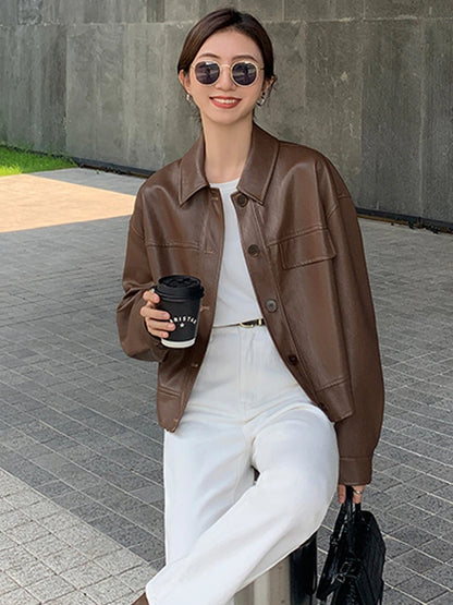 Giacca in pelle nera invernale corta da donna 2022 autunno coreano giacca da motociclista da strada alta da donna capispalla vintage sottile PU chic top