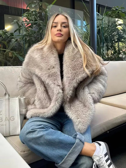 Y2K TRAF Cappotti oversize in pelliccia sintetica da donna alla moda 2024 Giacche invernali spesse e calde Casual con tasche Eleganti da donna Nuovi capispalla