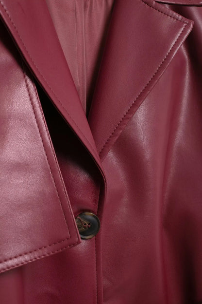 TRAFZA Donna Borgogna Similpelle Maxi Lungo Trench Elegante Risvolto Manica Lunga Giacche con Cintura Moda Femminile Capispalla