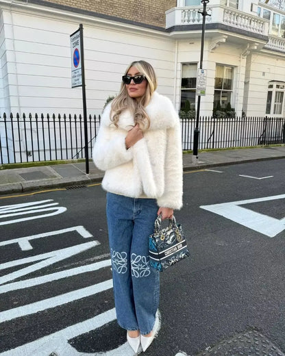 Y2K TRAF Cappotti oversize in pelliccia sintetica da donna alla moda 2024 Giacche invernali spesse e calde Casual con tasche Eleganti da donna Nuovi capispalla