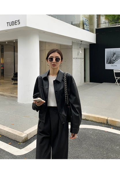 Giacca in pelle nera invernale corta da donna 2022 autunno coreano giacca da motociclista da strada alta da donna capispalla vintage sottile PU chic top