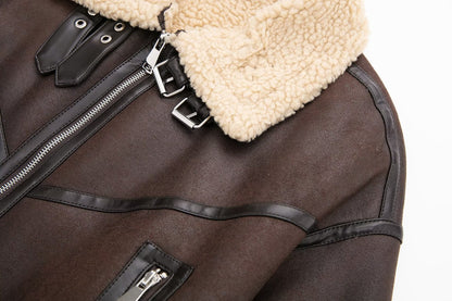 Giacca da donna alla moda autunno, spessa e calda, in pelliccia sintetica, vintage, a maniche lunghe, con cintura e orlo, capispalla da donna, eleganti top