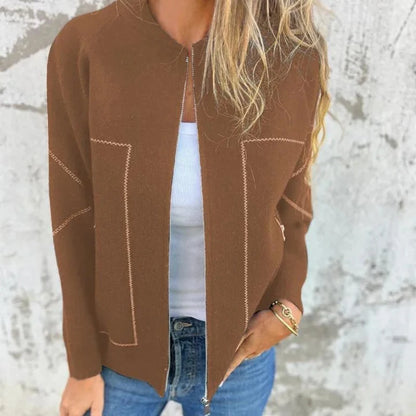 Solid Zipper Women’s Loose Jacket with Pockets |Autumn Winter Fashion Outerwear