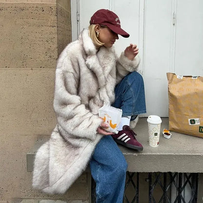 Neo Mint 2024 Inverno Caldo Soffice Sfumato Eco Pelliccia Giacca Donna Lusso Lungo Faux Pelliccia di Volpe Cappotto Strada Furry Outerwear Soprabito