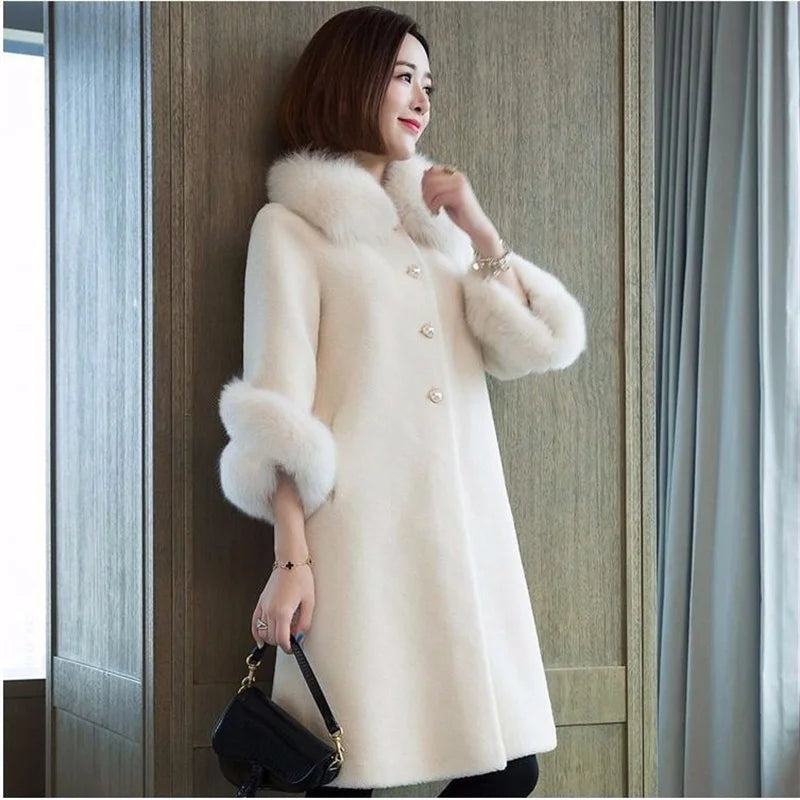 Giacca lunga calda elegante a mezza manica in pelliccia di coniglio sintetica, tendenza, moda invernale, casual, peluche, chaqueta, chic, capispalla di lusso