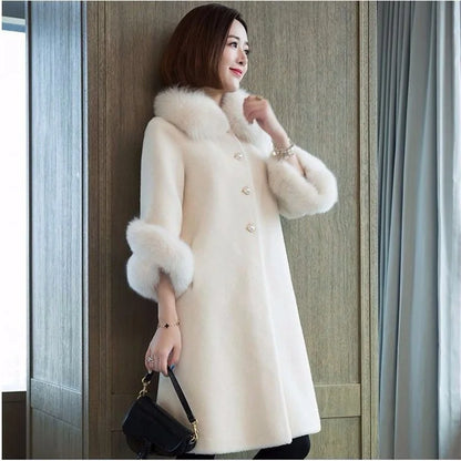 Giacca lunga calda elegante a mezza manica in pelliccia di coniglio sintetica, tendenza, moda invernale, casual, peluche, chaqueta, chic, capispalla di lusso