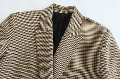TRAF Donna Moda Doppiopetto Plaid Blazer Cappotto Vintage Manica Lunga Tasche con Patta Donna Capispalla Chic Vestes Femme