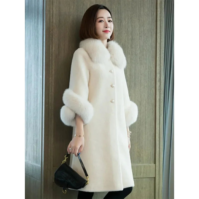 Giacca lunga calda elegante a mezza manica in pelliccia di coniglio sintetica, tendenza, moda invernale, casual, peluche, chaqueta, chic, capispalla di lusso