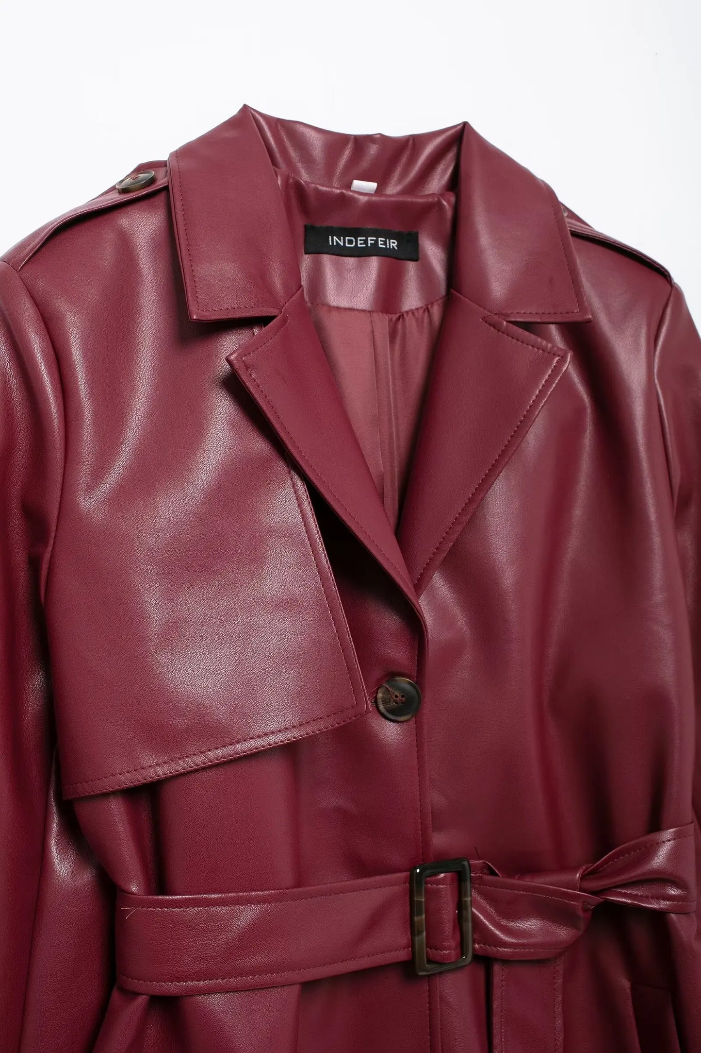TRAFZA Donna Borgogna Similpelle Maxi Lungo Trench Elegante Risvolto Manica Lunga Giacche con Cintura Moda Femminile Capispalla