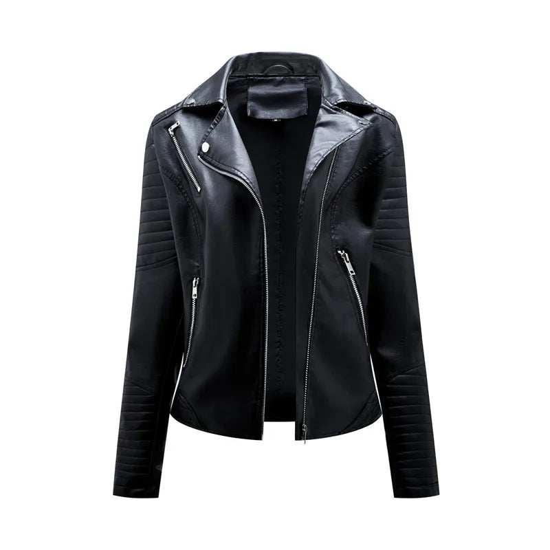 2024 Nuova moda donna finta giacca in pelle primavera autunno cerniera casual pu cappotto donna biker capispalla abbigliamento donna S-XXXL