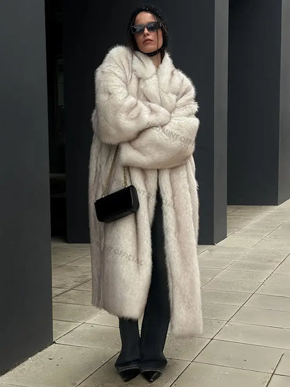 Neo Mint 2024 Inverno Caldo Soffice Sfumato Eco Pelliccia Giacca Donna Lusso Lungo Faux Pelliccia di Volpe Cappotto Strada Furry Outerwear Soprabito
