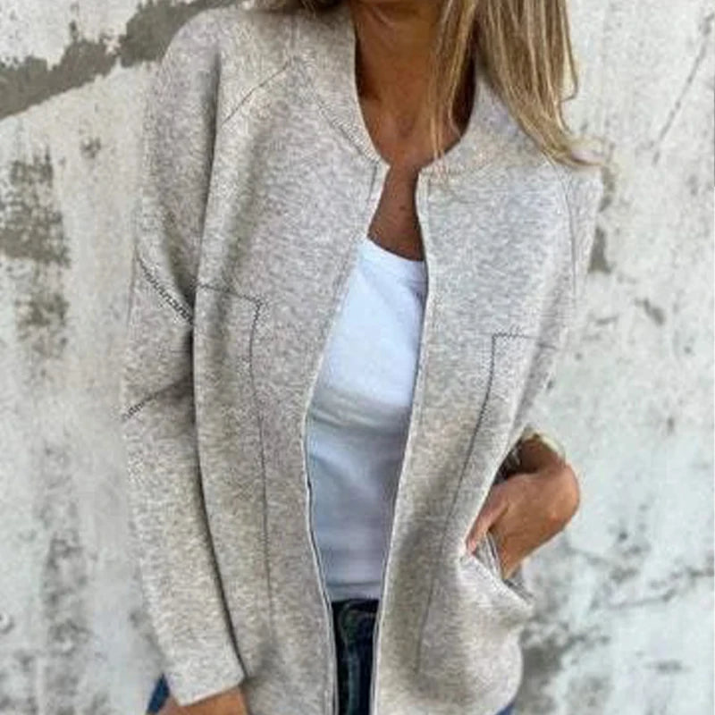 Solid Zipper Women’s Loose Jacket with Pockets |Autumn Winter Fashion Outerwear