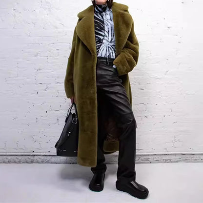 Giacca lunga in pelliccia sintetica da donna, con cintura spessa, autunno inverno, cappotto lungo caldo di lusso, cintura in pelliccia nera, parka Bontjas, capispalla pelosi
