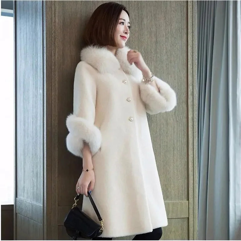 Giacca lunga calda elegante a mezza manica in pelliccia di coniglio sintetica, tendenza, moda invernale, casual, peluche, chaqueta, chic, capispalla di lusso