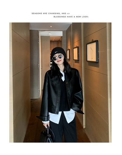 Giacca in pelle nera invernale corta da donna 2022 autunno coreano giacca da motociclista da strada alta da donna capispalla vintage sottile PU chic top