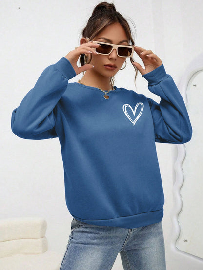 Felpe con stampa a forma di cuore semplice per donna, comode e casual, con scollo rotondo, in pile, calde e comode, abbigliamento sportivo