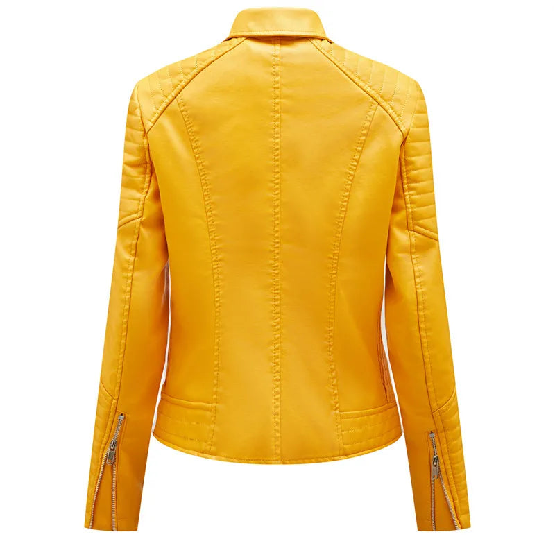 2024 Nuova moda donna finta giacca in pelle primavera autunno cerniera casual pu cappotto donna biker capispalla abbigliamento donna S-XXXL