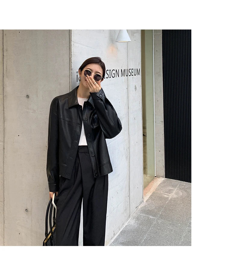 Giacca in pelle nera invernale corta da donna 2022 autunno coreano giacca da motociclista da strada alta da donna capispalla vintage sottile PU chic top