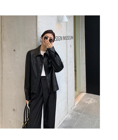 Giacca in pelle nera invernale corta da donna 2022 autunno coreano giacca da motociclista da strada alta da donna capispalla vintage sottile PU chic top