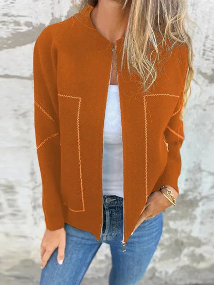 Solid Zipper Women’s Loose Jacket with Pockets |Autumn Winter Fashion Outerwear