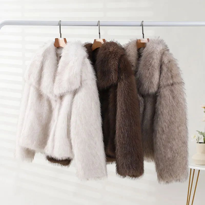 Neo Mint 2024 Inverno Iconic Blogger Fashion Soffice Colletto Quadrato Cappotto in Pelliccia Sintetica Donna Ins Hot Chic Ragazze Giacca in Pelliccia di Volpe Capispalla