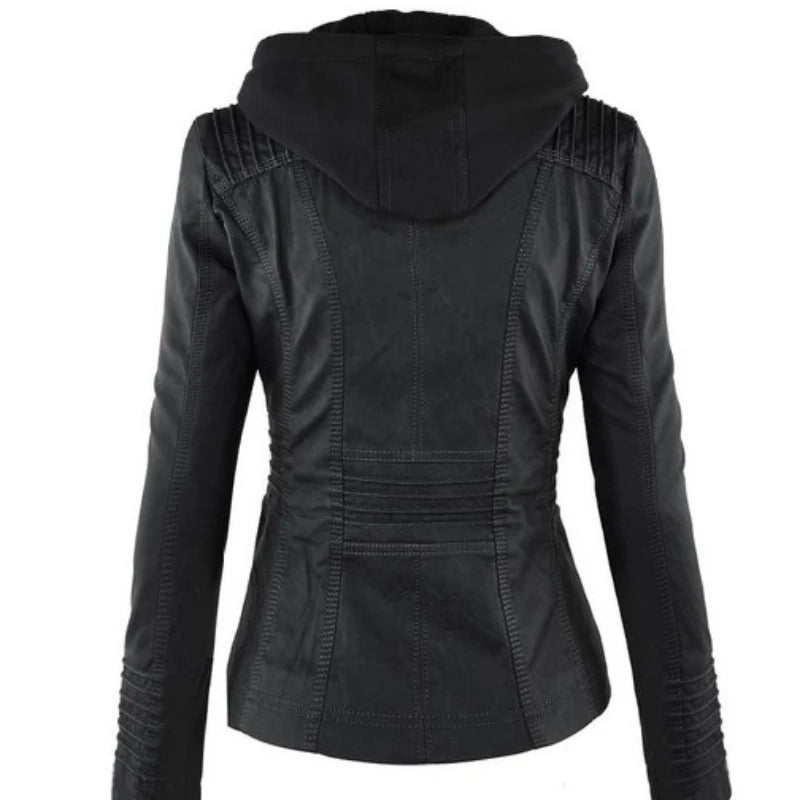 Giacca in similpelle da donna 2024 Giacca basica Cappotto Donna Giacca invernale da motociclista in pelle PU con cerniera Felpe con cappuccio Capispalla chaqueta