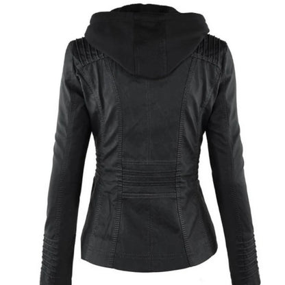 Giacca in similpelle da donna 2024 Giacca basica Cappotto Donna Giacca invernale da motociclista in pelle PU con cerniera Felpe con cappuccio Capispalla chaqueta