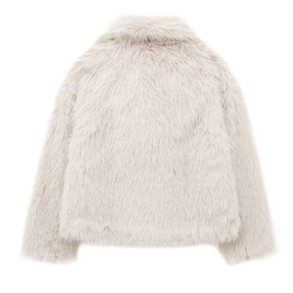 TRAF Cappotto in pelliccia sintetica bianco 2024 Donna Nuovo in cappotti Autunno Inverno Pelliccia Peluche Soffice Giacca Calda Rosso Grigio Nero Capispalla