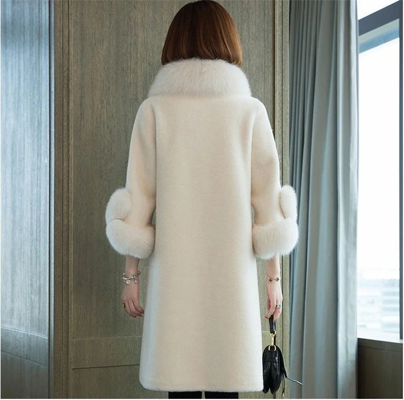Giacca lunga calda elegante a mezza manica in pelliccia di coniglio sintetica, tendenza, moda invernale, casual, peluche, chaqueta, chic, capispalla di lusso