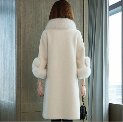 Giacca lunga calda elegante a mezza manica in pelliccia di coniglio sintetica, tendenza, moda invernale, casual, peluche, chaqueta, chic, capispalla di lusso