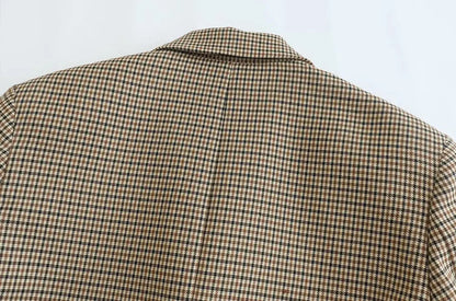 TRAF Donna Moda Doppiopetto Plaid Blazer Cappotto Vintage Manica Lunga Tasche con Patta Donna Capispalla Chic Vestes Femme