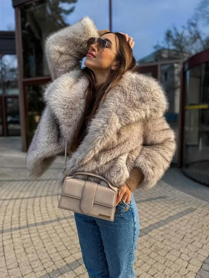 Y2K TRAF Cappotti oversize in pelliccia sintetica da donna alla moda 2024 Giacche invernali spesse e calde Casual con tasche Eleganti da donna Nuovi capispalla