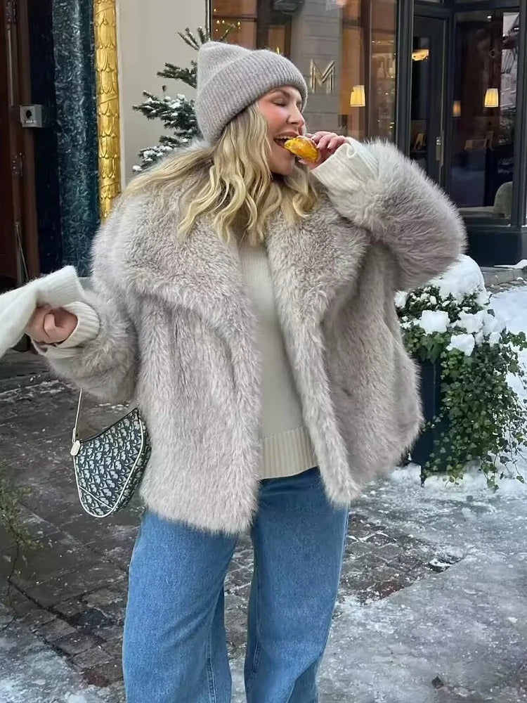 Y2K TRAF Cappotti oversize in pelliccia sintetica da donna alla moda 2024 Giacche invernali spesse e calde Casual con tasche Eleganti da donna Nuovi capispalla