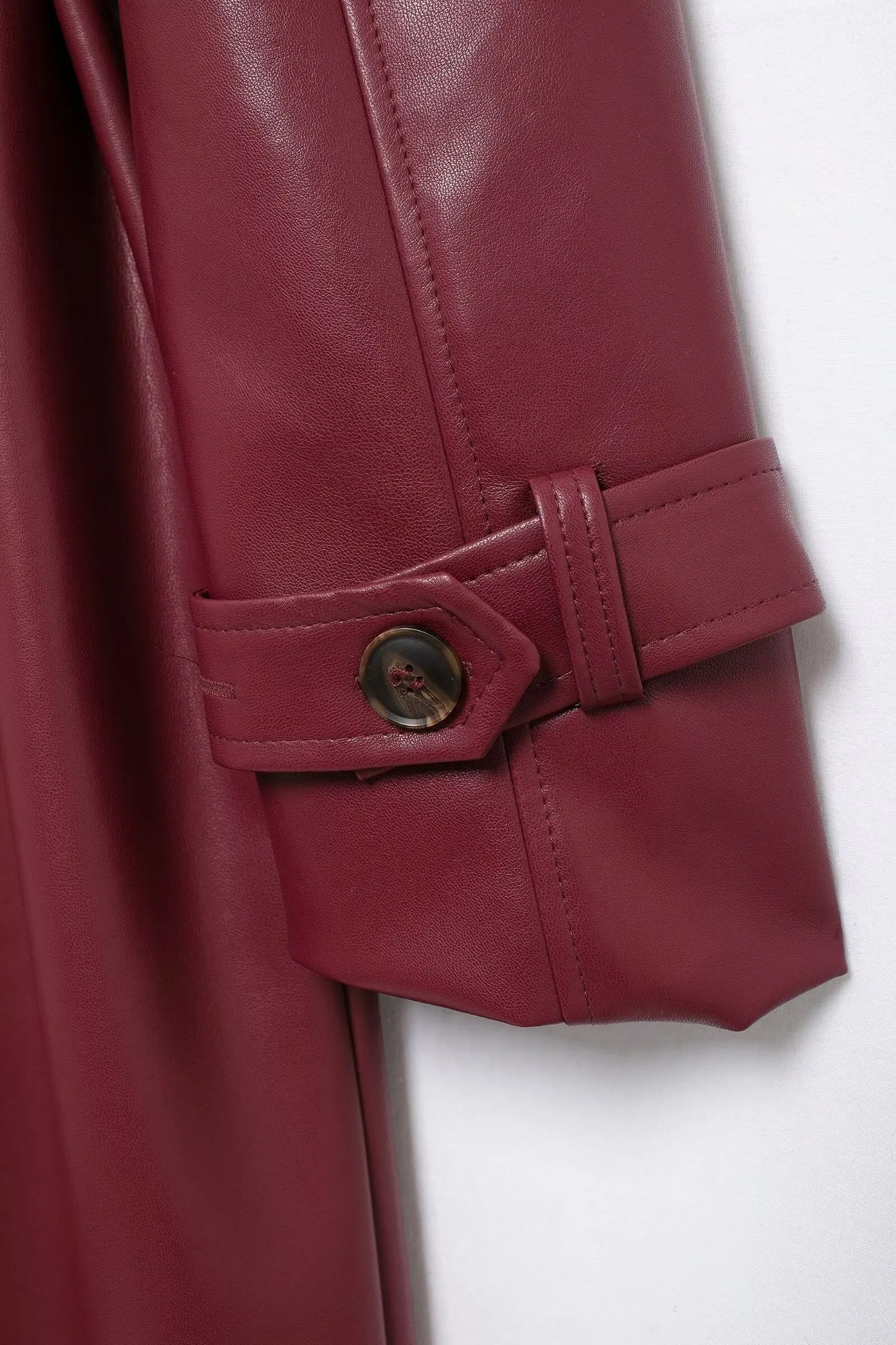 TRAFZA Donna Borgogna Similpelle Maxi Lungo Trench Elegante Risvolto Manica Lunga Giacche con Cintura Moda Femminile Capispalla