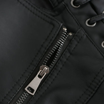 Giacca in similpelle alla moda per donna, primavera e autunno FSMG, capospalla corto casual slim fit con cerniera, cappotto da motociclista leggero